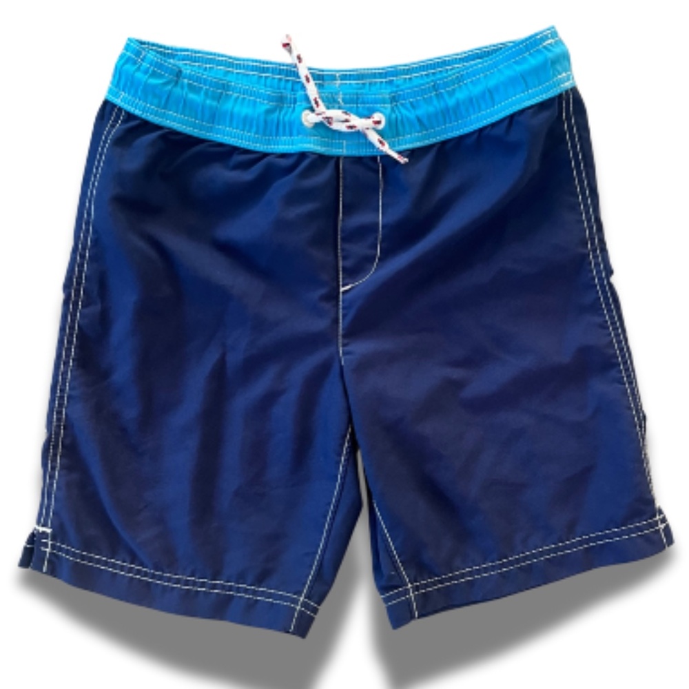Lands End Boys Navy Swim Mesh Lined Swim Trunks Side Pocket Elastic Waist Sz 8
